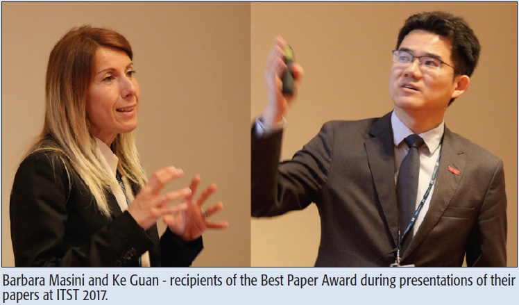 Barbara Masini and Ke Guan - recipients of the Best Paper Award during presentations of their papers at ITST 2017.