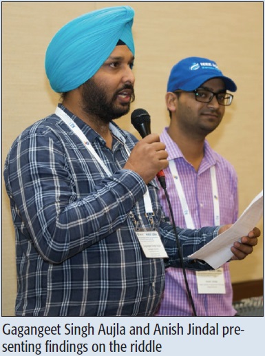 Gagangeet Singh Aujla and Anish Jindal presenting findings on the riddle