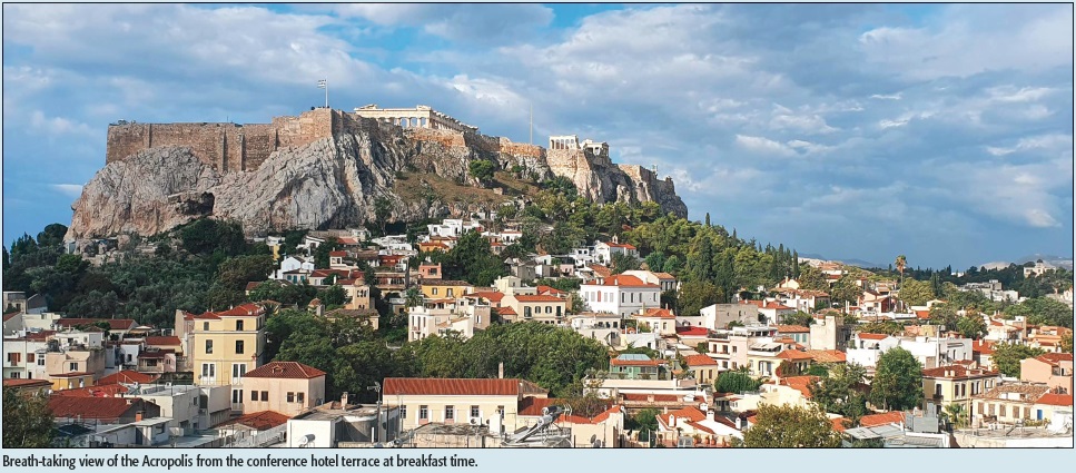 Breath-taking view of the Acropolis from the conference hotel terrace at breakfast time.