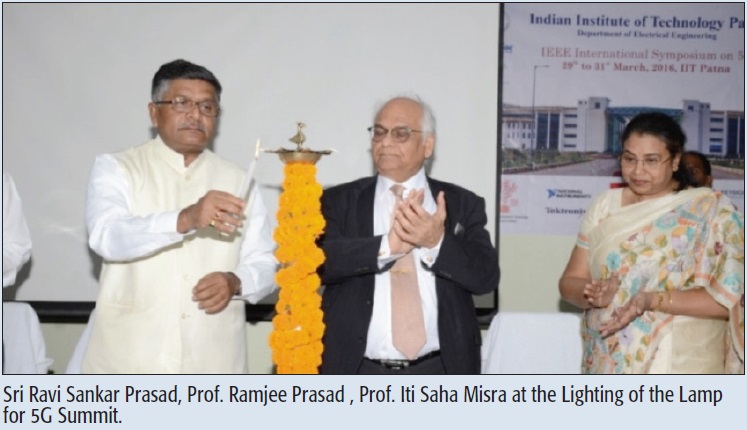 Sri Ravi Sankar Prasad, Prof. Ramjee Prasad , Prof. Iti Saha Misra at the Lighting of the Lamp for 5G Summit.