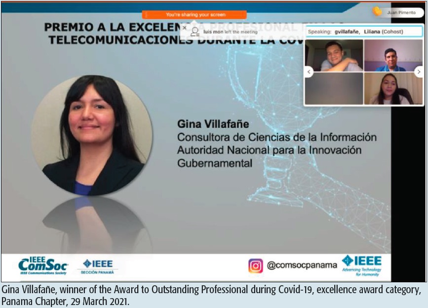 Gina Villafañe, winner of the Award to Outstanding Professional during Covid-19, excellence award category, Panama Chapter, 29 March 2021.