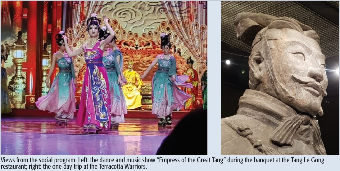 Views from the social program. Left: the dance and music show “Empress of the Great Tang” during the banquet at the Tang Le Gong restaurant; right: the one-day trip at the Terracotta Warriors.