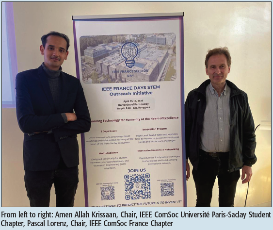 From left to right: Amen Allah Krissaan, Chair, IEEE ComSoc Université Paris-Saclay Student Chapter, Pascal Lorenz, Chair, IEEE ComSoc France Chapter