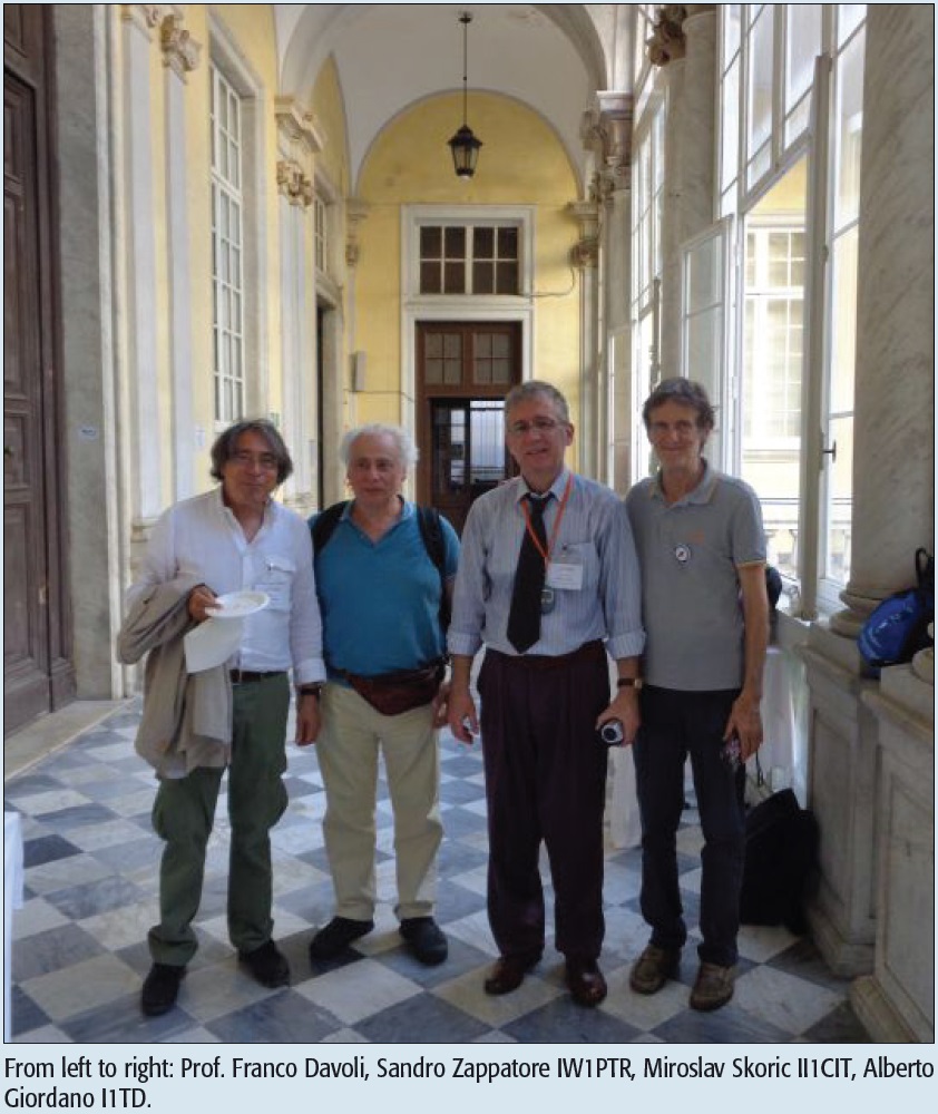 From left to right: Prof. Franco Davoli, Sandro Zappatore IW1PTR, Miroslav Skoric II1CIT, Alberto Giordano I1TD.
