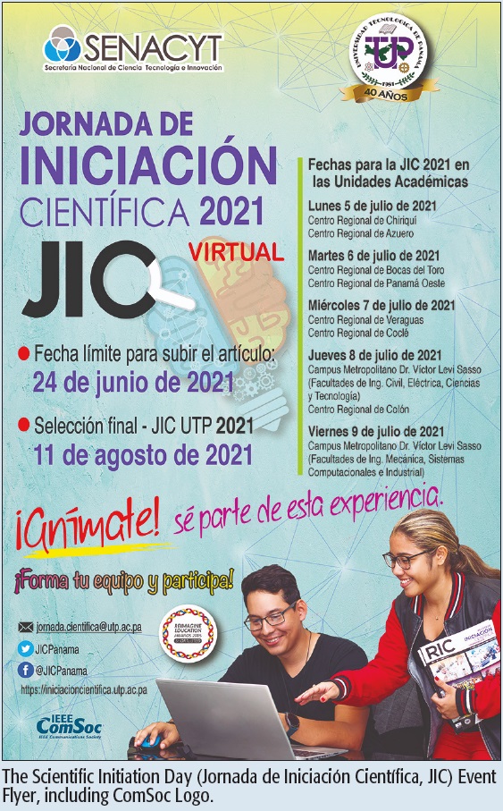 The Scientific Initiation Day (Jornada de Iniciación Científica, JIC) Event Flyer, including ComSoc Logo.
