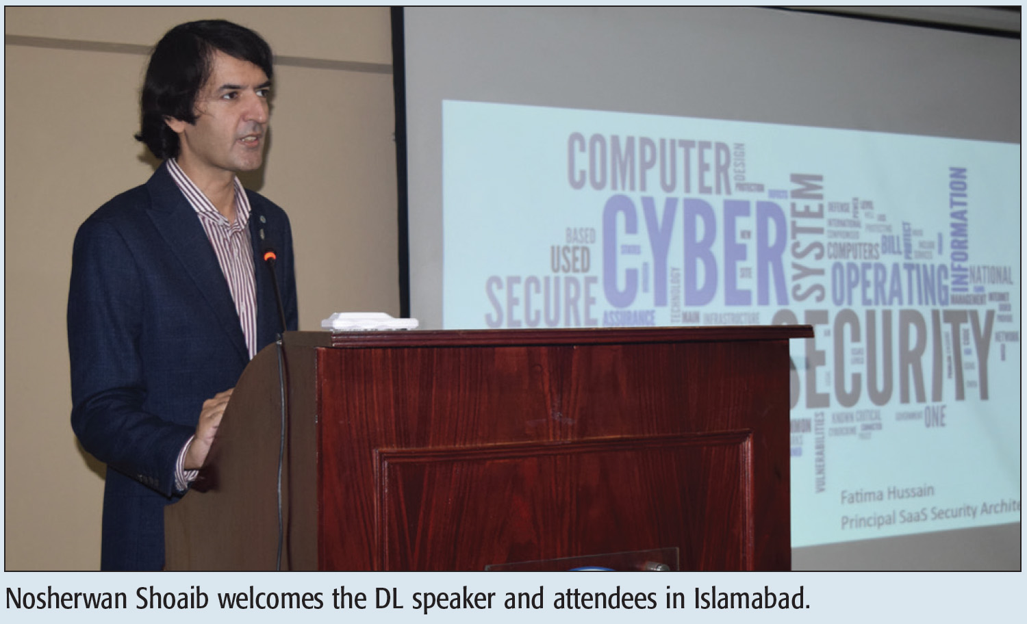 Nosherwan Shoaib welcomes the DL speaker and attendees in Islamabad.